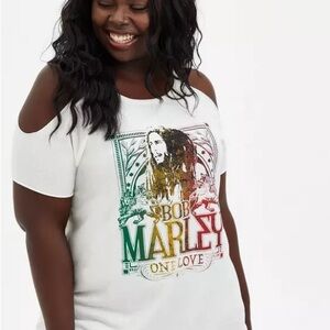 Torrid White Graphic Tee with Cut Out Design